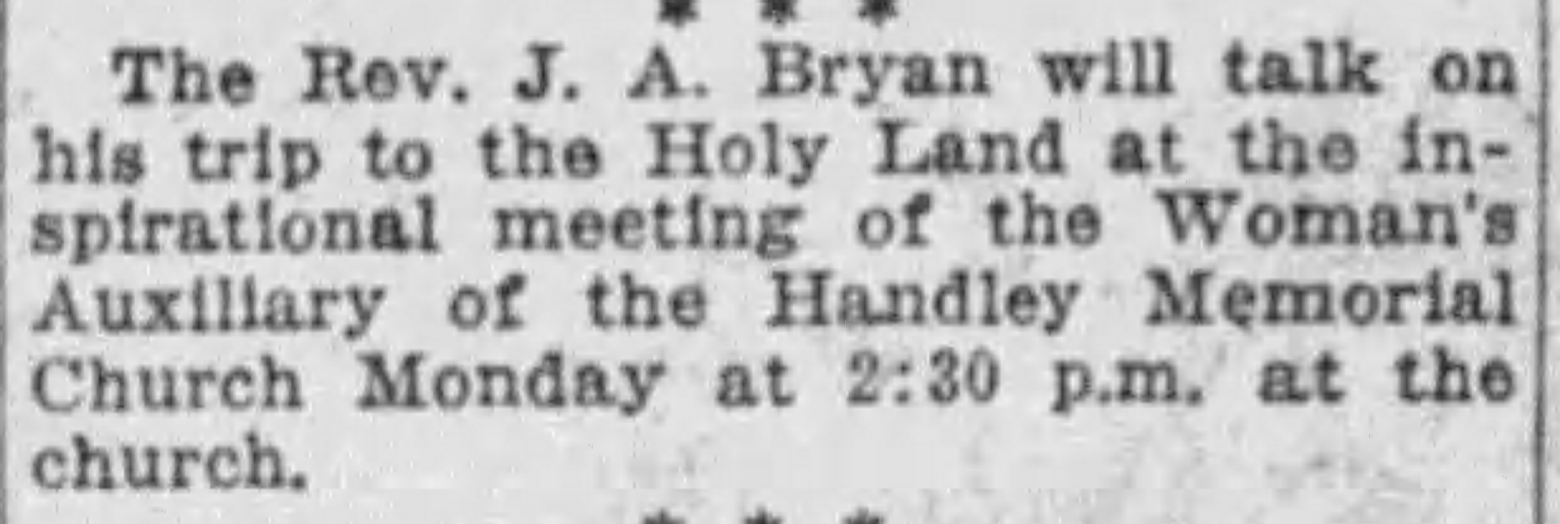 Speak At Women's Auxilary of Handley Memorial